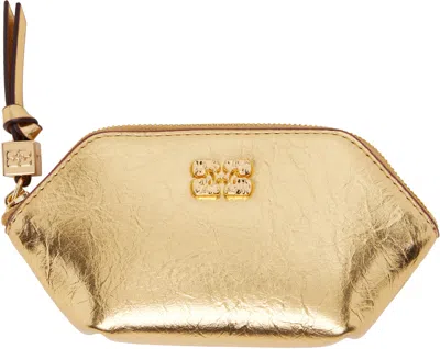 Ganni Bou Crushed-effect Coin Purse In Gold