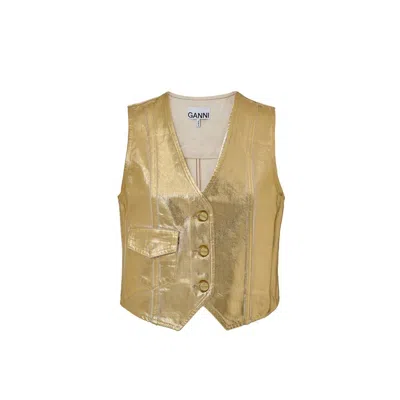 GANNI GOLD COTTON SLEVELESS JACKET