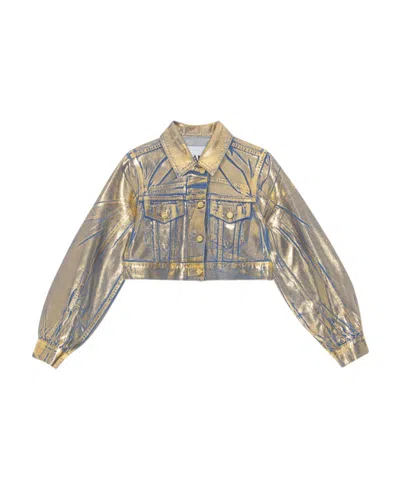Ganni Gold Denim Trucker Jacket In Brown