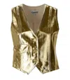 Ganni Gold Vest With Branded Buttons In Laminated Denim Woman