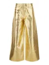 Ganni Gold Five Pockets Wide Jeans In Laminated Fabric Woman In Gold