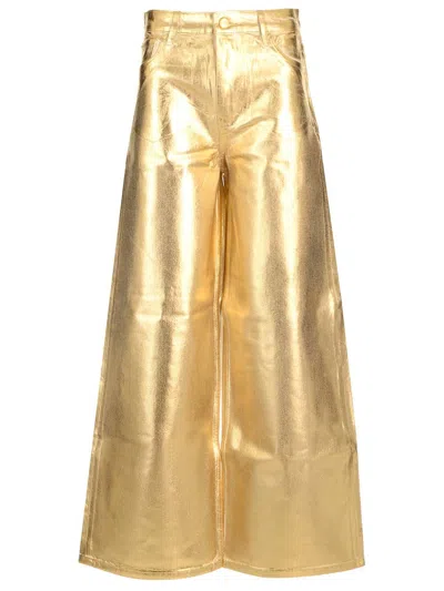 GANNI GOLD FOIL JEANS TROUSERS GOLD