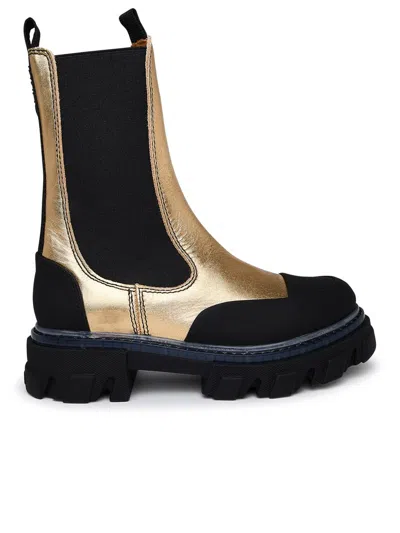 Ganni Gold Leather Ankle Boots