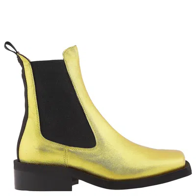 Ganni Gold Metallic Leather Chelsea Boots