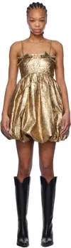 Ganni Wrinkled Mini Dress In 339 Gold