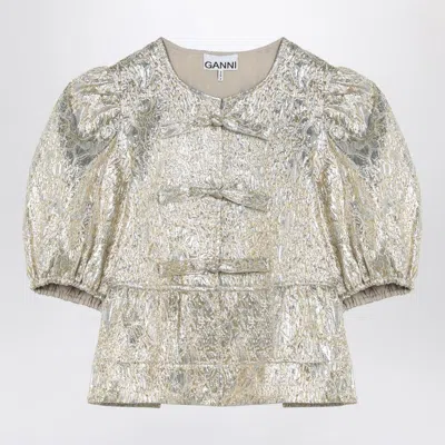 Ganni Women's Gold/silver Blouse With Bows Shirt In Metal