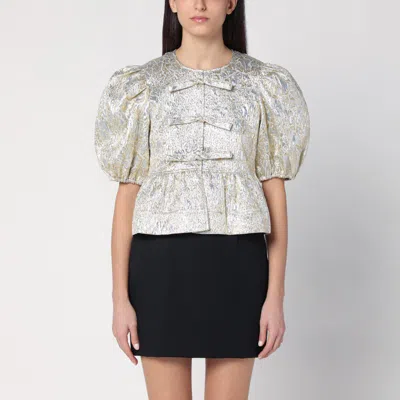 Ganni Choker Blouse With Bows In Silver
