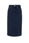 Ganni Heavy Raw-cut Hem Denim Midi Skirt In Blue