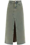 Ganni Maxi Grey Skirts With Slit At The Front In Denim Woman