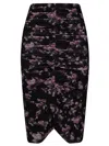 Ganni Floral Mesh Ruched High-waisted Midi Skirt In Purple