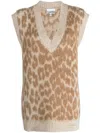 Ganni Sleeveless Leopard Jacquard Oversized Vest In Multicolor