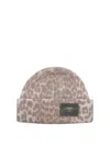 Ganni Leopard Print Beanie Hat In Brown