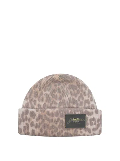 Ganni Women Leopard Print Beanie Hat, Onesize Luxury Hats For Women Darveys In Brown