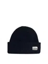 Ganni Wool-blend Ribbed-knit Beanie Hat In Black
