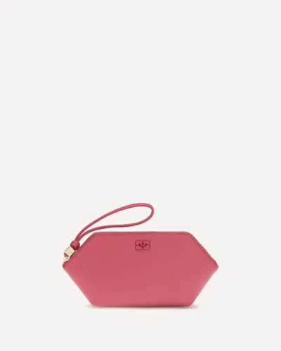 Ganni Grained Leather Bou Pouch In Pink