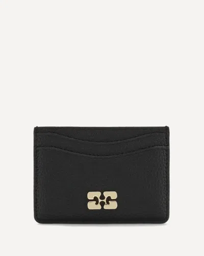 Ganni Grained Leather Card Holder In Black