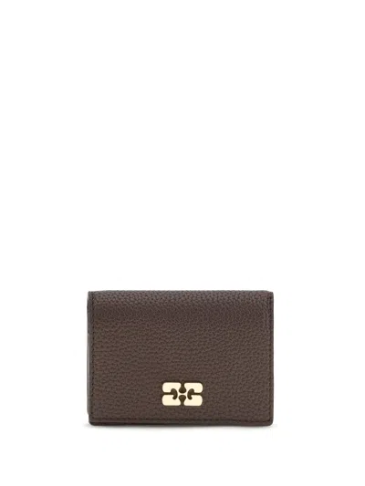 Ganni Grained Leather Card Holder In Brown
