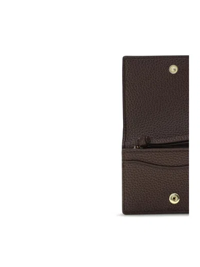 Ganni Grained Leather Flap Card Holder In Brown