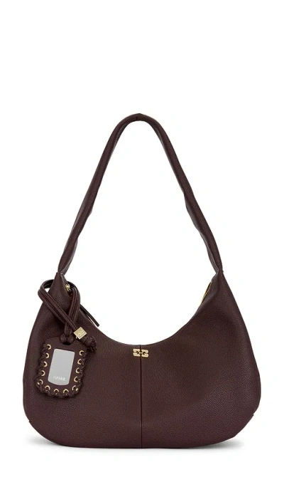 Ganni Grained Medium Hobo Bag In Brown