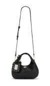 Ganni Grained Mini Hobo Bag In Black
