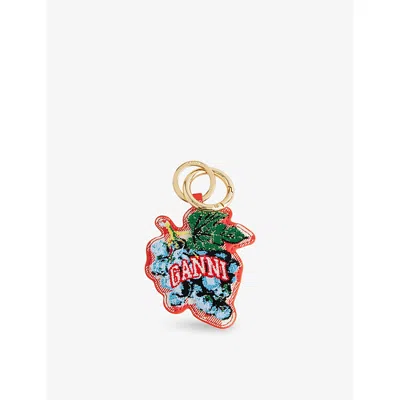 Ganni Womens Red Alert Grape Leather-blend Key Ring