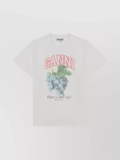 GANNI GRAPE PRINT CREW NECK SHORT SLEEVE TOP