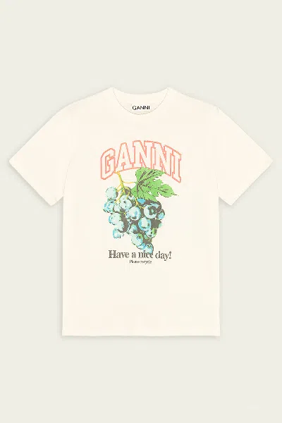 GANNI GRAPES PRINT T-SHIRT IN EGRET