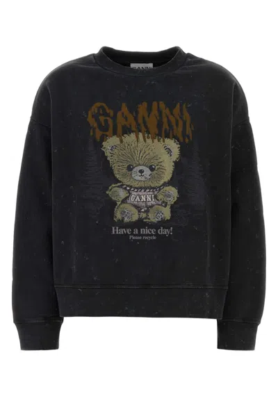 Ganni Graphed Oversize Organic Cotton Sweatshirt In Black