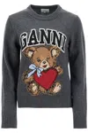 Ganni Wool Graphic Bear Crewneck Sweater