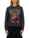 Ganni Wool Graphic Bear Crewneck Sweater