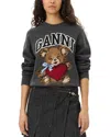 Ganni Wool Graphic Bear Crewneck Sweater In Gray Quill