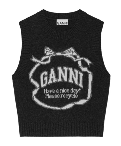 GANNI BLACK GRAPHIC BOW VEST