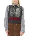 Ganni Logo Intarsia Wool-blend Sweater Vest In Gray Quill