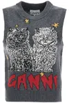 Ganni 'graphic Cats Knit Vest For In Gray Quill (grey)