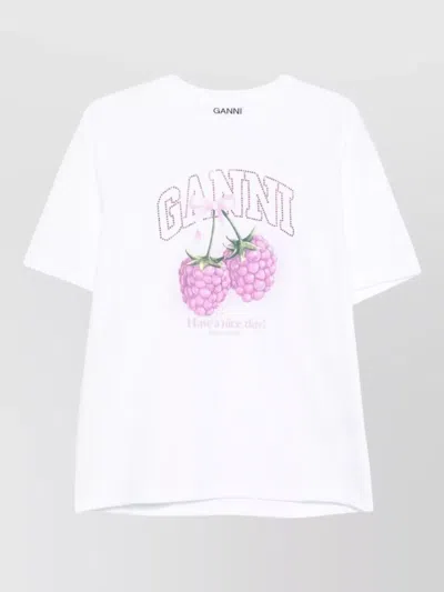 Ganni Baby Fit Raspberry T-shirt In Bright White