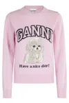 Ganni Wool Sweater With Poodle In Pink