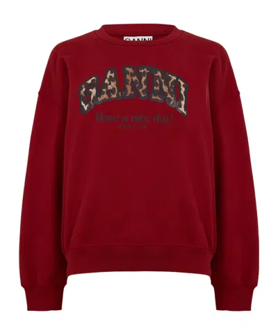 Ganni Graphic Crew-neck Sweatshirt In Brown