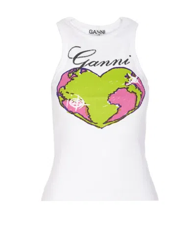 Ganni Graphic Heart Tank Top In Bianco
