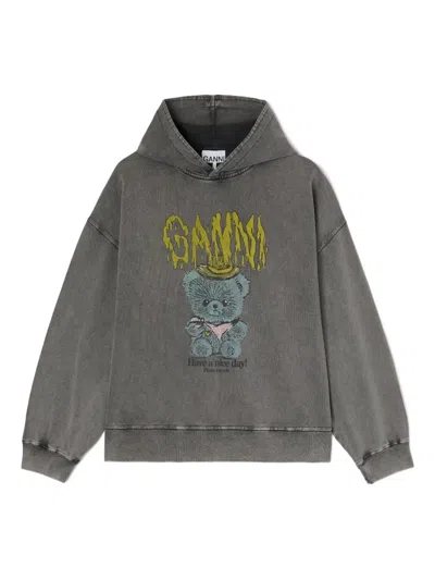 Ganni Graphic Hoodie In Gray
