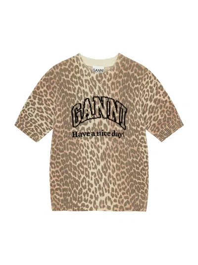 Ganni Graphic Jumper Leopard In Brown