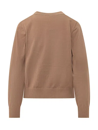 Ganni Graphic Knit Sweater In Camel