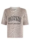 Ganni Leopard Print Short Sleeve Sweater In Pattern
