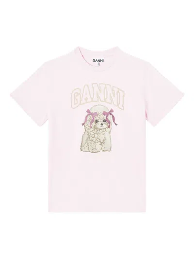 Ganni Organic Cotton T Shirt In Pink