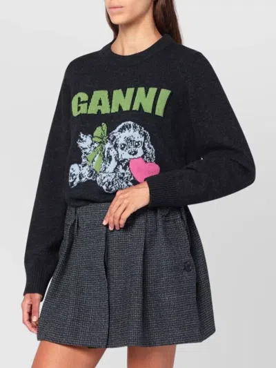 GANNI GRAPHIC LONG SLEEVE CREW NECK TOP