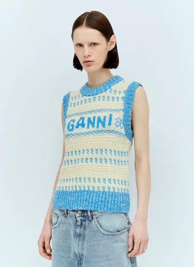Ganni Graphic O-neck Vest In Blue