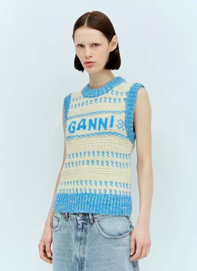 Ganni Graphic O-neck Waistcoat In Blue