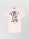 Ganni White T-shirt With Print And Logo Lettering On The Front In Cotton Woman In White