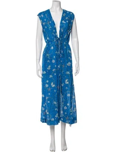 Pre-owned Ganni Graphic Print Cover-up In Blue