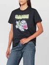 Ganni Organic Cotton T-shirt Featuring Dog Graphic In Black