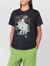 Ganni Graphic Print Crew Neck Short Sleeve Top In Black